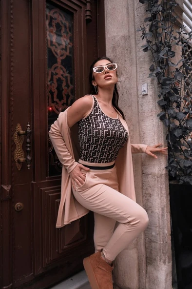 Kadın Uzun Kollu Krep üçlü Takım ürün görseli