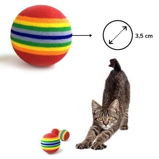 Buffer® 3lü Gökkuşağı Sünger Kedi Köpek Çiğneme Oyun Topu 4,2 cm - Resim 6