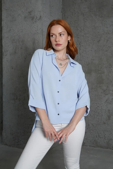 Kol Katlama Detaylı Bebe Mavi Gömlek ürün görseli