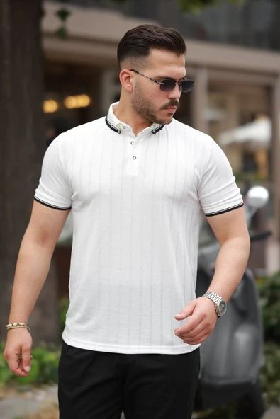 Erkek Düğme Yakalı Jakar Kumaş Kısa Kollu Tişört ürün görseli