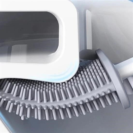 BUFFER® Duvara Monte Edilebilir Kapaklı Askılı Klozet Yumuşak Silikon Başlıklı Tuvalet Fırçası Seti - Resim 4