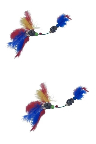 BUFFER® Tüylü Tahta Boncuklu Zilli Kedi Oyuncağı Çok Renkli Kedi Oyuncak - 8