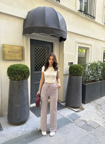 Su Yolu Çizgili Kolay Kombinle Ne Bilir Cepli Pantolon - Bordo - Resim 3