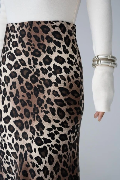Midi Saten Etek - Leopar - 4