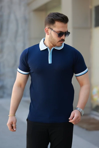 Erkek Renkli Yaka Kısa Kollu Tişört ürün görseli