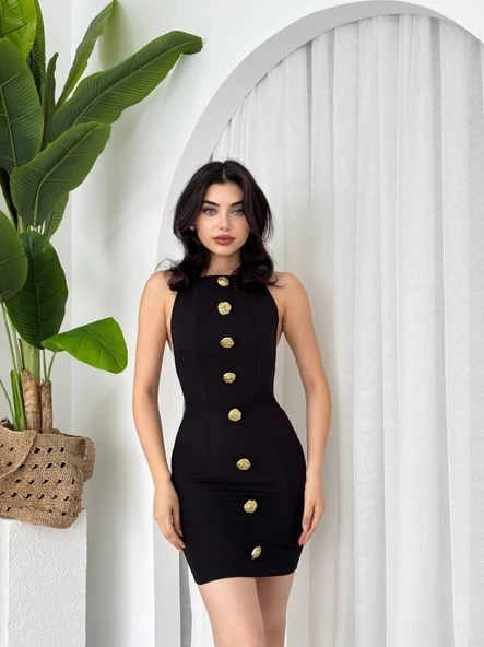 Katalina Gül Düğmeli Elbise - Resim 5