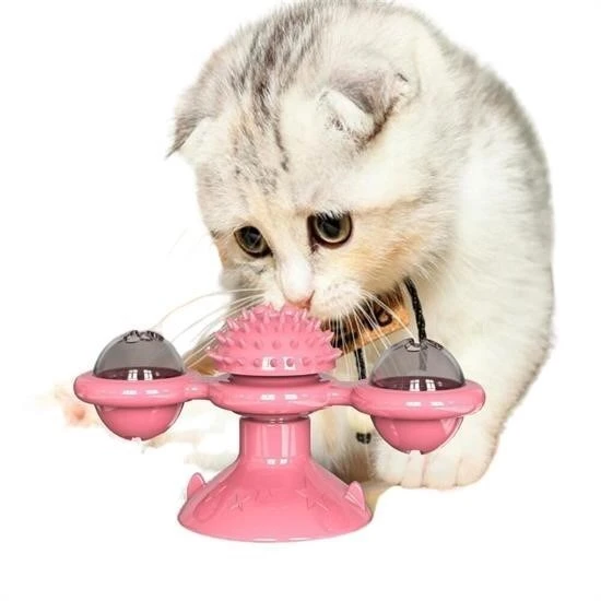 BUFFER® Pet Malzemeleri Vantuzlu Fırıldak Toplu Dönen Şeffaf Depo Tasarım İnteraktif Kedi Oyuncağı - 3