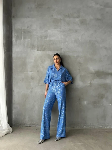 VARAKLI BLUZ PANTOLON TAKIM - Mavi - Resim 4