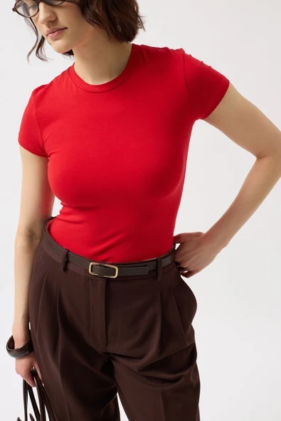 Likralı Basic T-Shirt - Resim 4