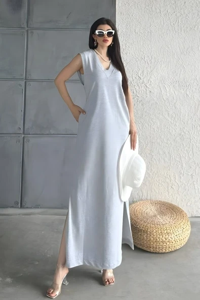 V Yaka Cepli Elbise - Resim 2