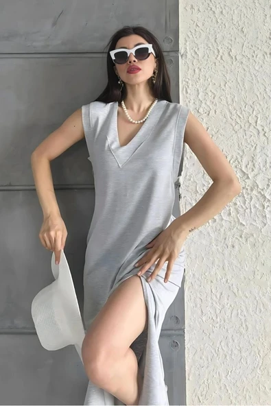 V Yaka Cepli Elbise - Resim 4