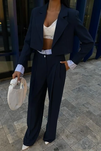 Garni Detaylı Crop Ceketli Takım 10075 - Resim 5