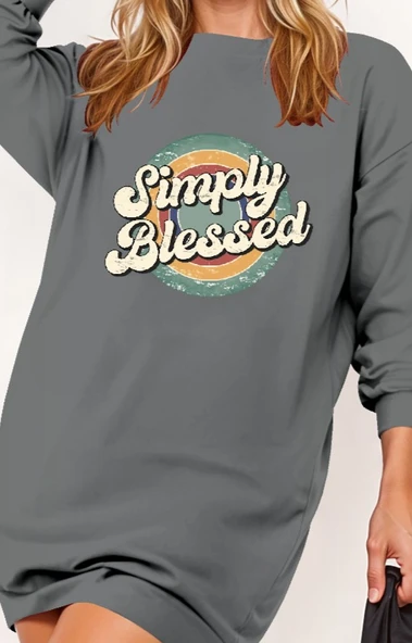 Kadın Uzun Kollu Bisiklet Yaka Yazılı Viskon Iki Iplik Elbise - Resim 2