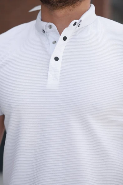 Erkek çizgi Dokulu çıtçıt Yakalı Kısa Kollu T-shirt - Resim 3