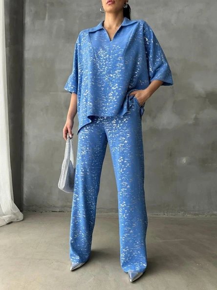 VARAKLI BLUZ PANTOLON TAKIM - Mavi - Resim 2