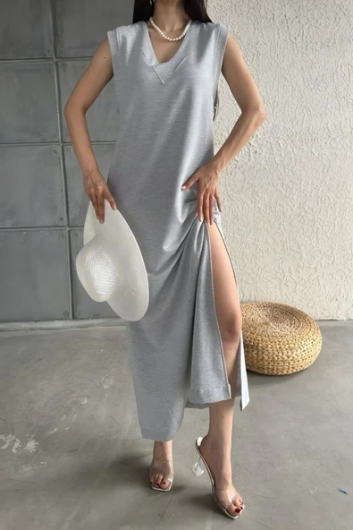 V Yaka Cepli Elbise - Resim 5