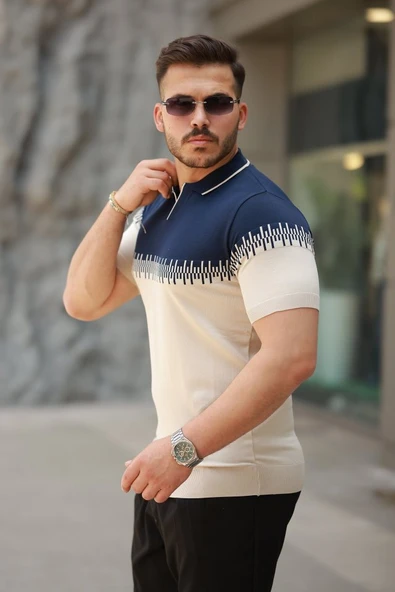 Erkek Hemşire Yaka çift Renk Kısa Kollu Tişört - Resim 2