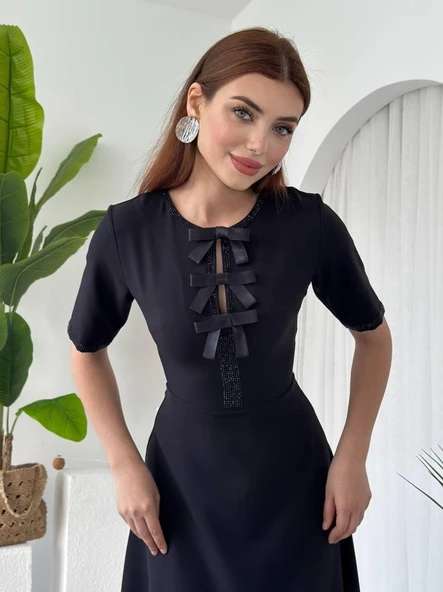 Wera Taşlı Fiyonk Detaylı Elbise ürün görseli