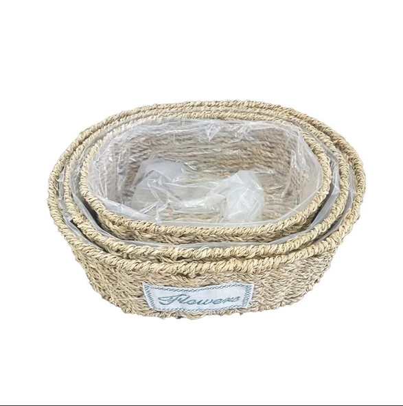 Oval Doğal Hasır Saksı Seti - 3'lü ürün görseli