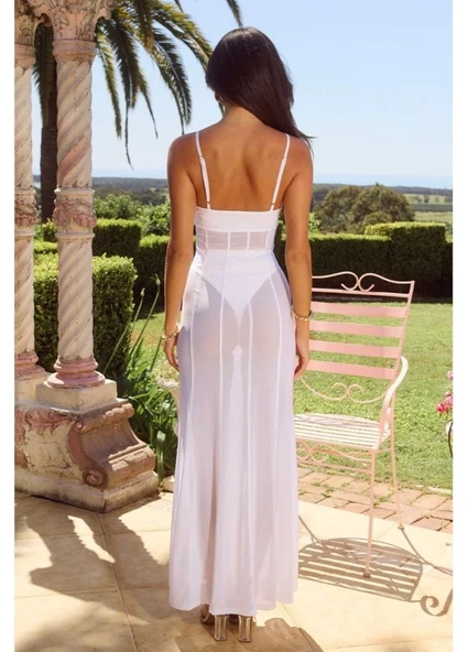 Kadın File Ve Sendy Kumaş Broş Detaylı Transparan Pareo - Resim 2