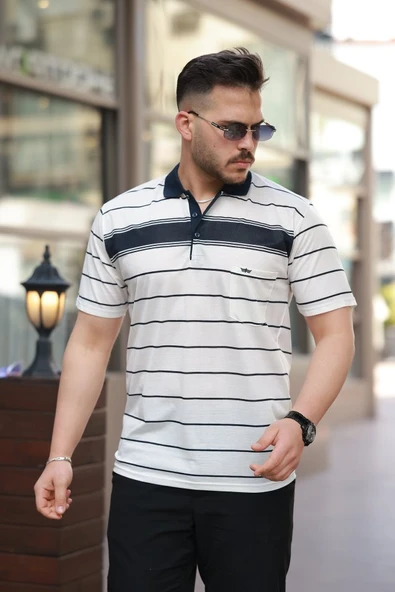 Erkek Yakalı çizgili Kısa Kollu T-shirt ürün görseli