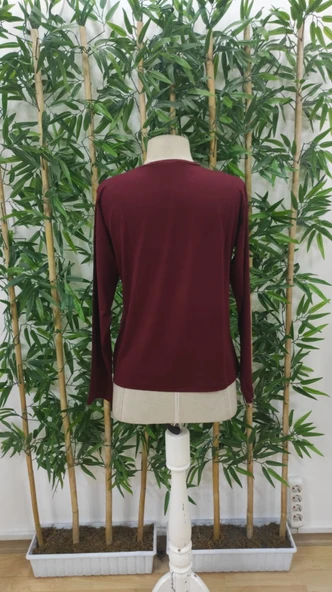 Kadın Uzun Kollu Bisiklet Yaka Gülen Yüz Desenli Viskon Bluz - Resim 6