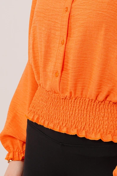 Bel Ve Bilek Lastikli Turuncu Bluz - Resim 3