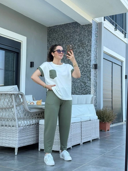 Kadın Kristal Kumaş Garnili Cep Detaylı Ikili Takım - Resim 2