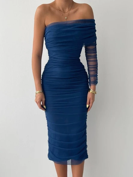 Polack Tek Omuz Tül Elbise - Resim 2