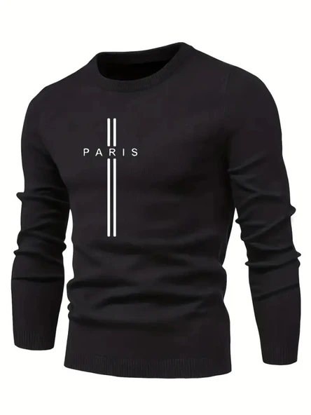 Erkek Uzun Kollu Bisiklet Yaka Yazı Detaylı Iki Iplik Bluz - 4