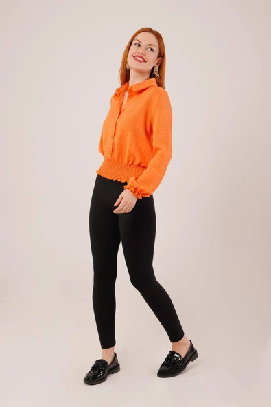 Bel Ve Bilek Lastikli Turuncu Bluz - Resim 2