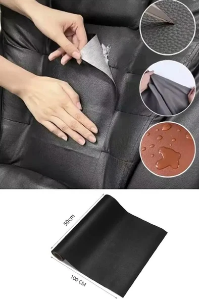 100x50 cm Siyah Suni Deri Tamir Yama Bandı Yapışkanlı Araba Motosiklet Sele Koltuk Döşeme Yaması ürün görseli 1