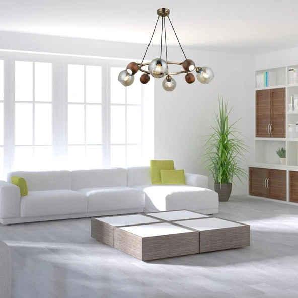 Lucea JAMO 4+4 ANTIK LAK AVİZE 4XGU10+4XE27 - OUTLET - 2