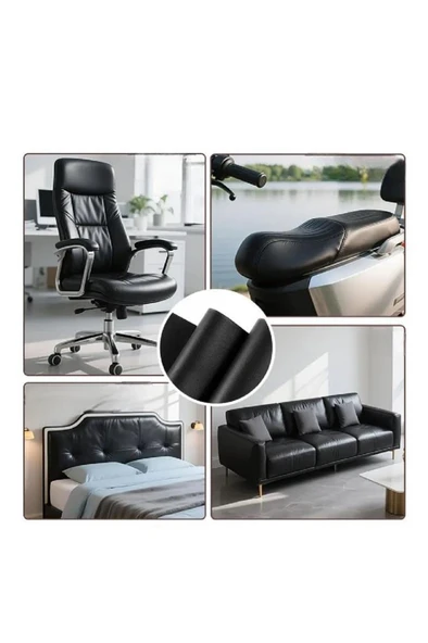 100x50 cm Siyah Suni Deri Tamir Yama Bandı Yapışkanlı Araba Motosiklet Sele Koltuk Döşeme Yaması - Resim 6