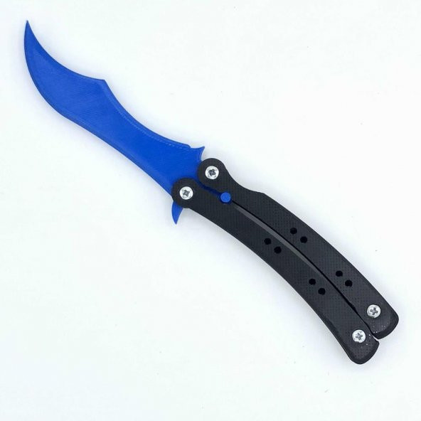 Cs Go Kelebek Bıçağı Vidalı Organik Plastik Siyah Sap Mavi Bıçak