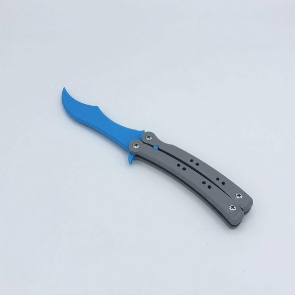 Cs Go Kelebek Bıçağı Vidalı Organik Plastik Gri Sap Açık Mavi Bıçak