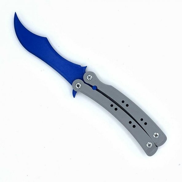 Cs Go Kelebek Bıçağı Vidalı Organik Plastik Gri Sap Mavi Bıçak
