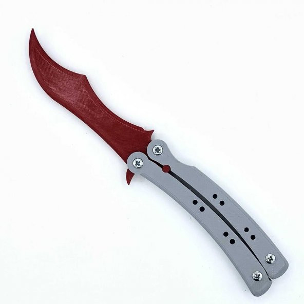 Cs Go Kelebek Bıçağı Vidalı Organik Plastik Gri Sap Kırmızı Bıçak