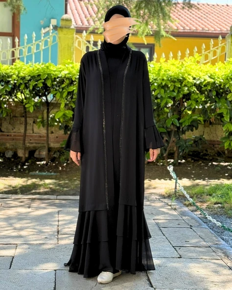 Büyük Beden Şifon Abaya Ferace İkili Takım (46-52 Beden)