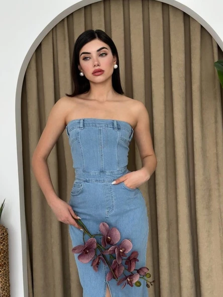 Sonic Straplez Elbise - Resim 3