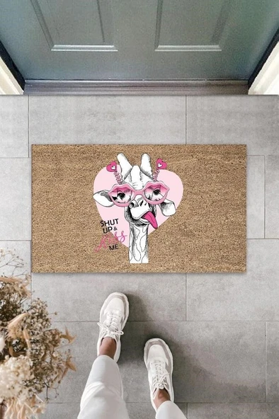 Dijital Baskı Kahverengi Gözlüklü Zürafa Paspas K-3006 ürün görseli