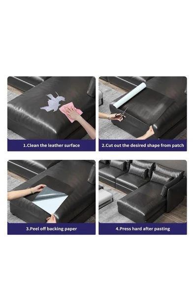 100x50 cm Siyah Suni Deri Tamir Yama Bandı Yapışkanlı Araba Motosiklet Sele Koltuk Döşeme Yaması - Resim 4