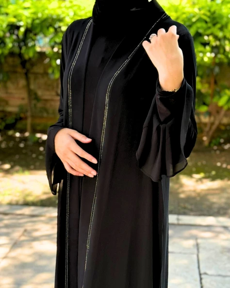 Büyük Beden Şifon Abaya Ferace İkili Takım (46-52 Beden) - 2