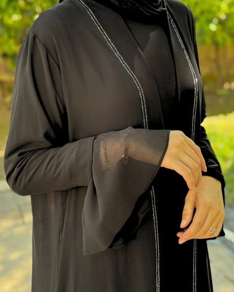 Büyük Beden Şifon Abaya Ferace İkili Takım (46-52 Beden) - 3