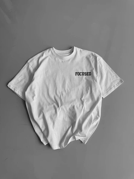 Baskılı Oversize Bisiklet Yaka T-shirt - Beyaz - 2