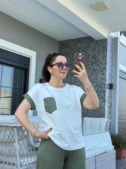 Kadın Kristal Kumaş Garnili Cep Detaylı Ikili Takım - Resim 5