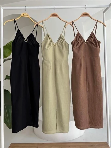 Göğsü Aksesuarlı Önü Yırtmaçlı Elbise 2899 - Resim 9