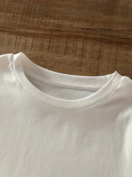 Baskılı Oversize Bisiklet Yaka T-shirt - Beyaz - 4