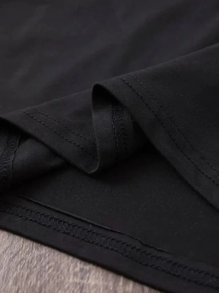 Baskılı Oversize Bisiklet Yaka T-shirt - Siyah - Resim 4