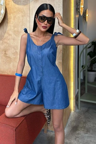 Tensel Denim Kumaşlı Mini Tulum 1363 - Resim 8